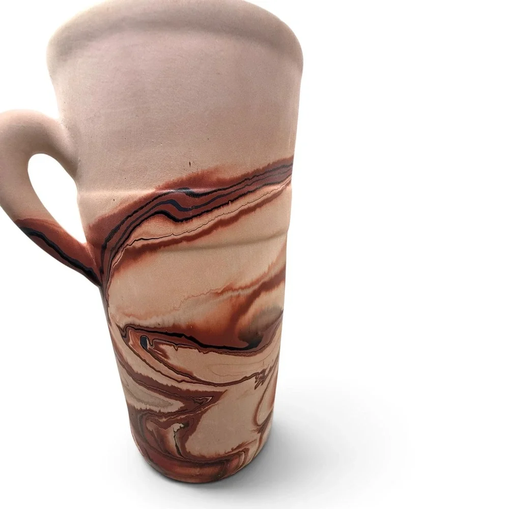 American Southwest Marbled Agateware Pottery Vase Two Handle Terracotta USA Made